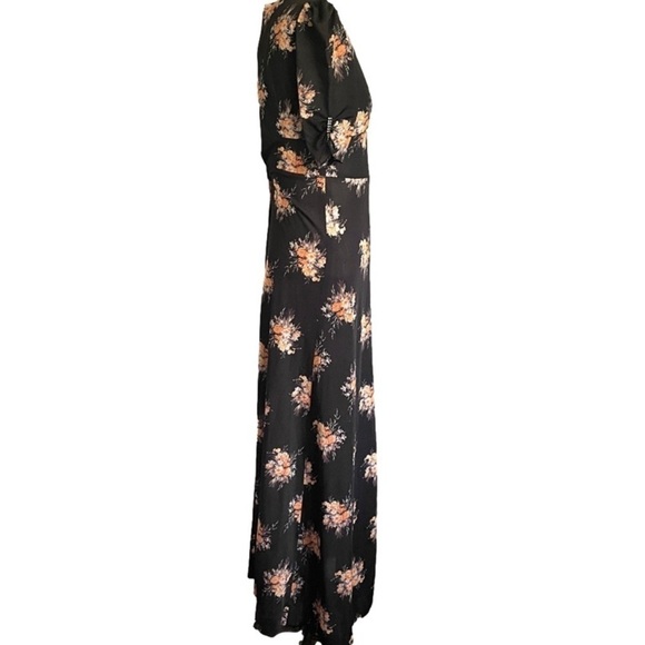 Vintage 70s Black Floral Sweetheart Neck Maxi Dress - 2-4/XS - Picture 6 of 11